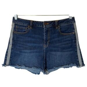 CABI Tuxedo Tomboy‎ Raw Hem Denim Shorts Size 10  #5594 Dark Blue Rinse Mid-Rise